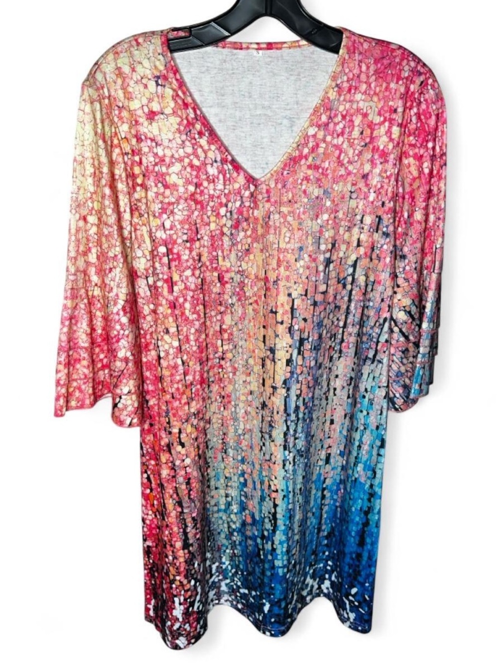 Vivid Ombre V-Neck Tunic Dress Pink to Blue size S